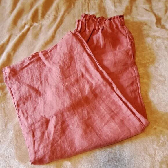 XL Bundle of 2 Linen gaucho pants, wide elastic waist 32-40", tan and rust - Picture 2 of 13